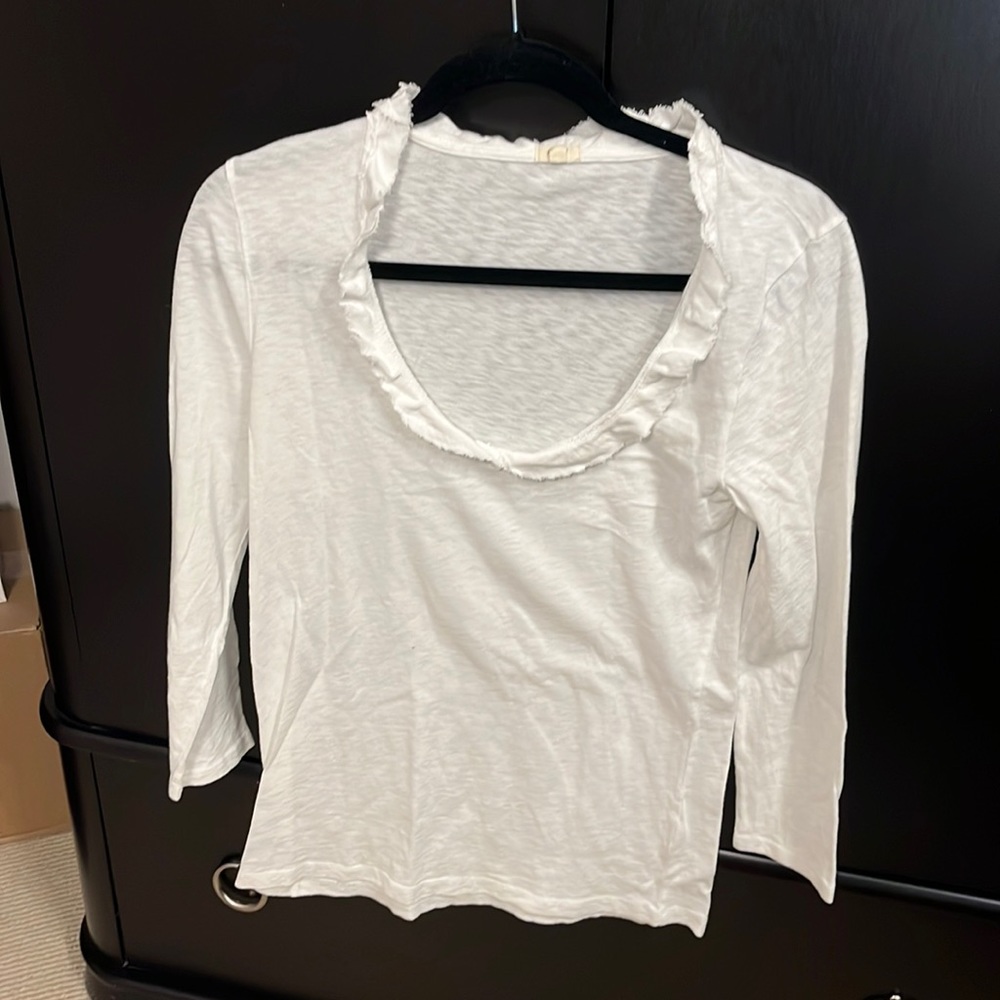 J Crew. White cotton 3/4 sleeve T shirt. Size M